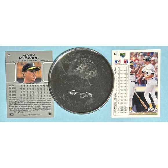 Oakland A’s 1988 AL Champions Pinback & 2 Mark McGwire Cards 1990 &1991 - Picture 2 of 2